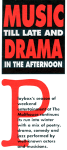 Advertisement for the weekend entertainment at The Malthouse